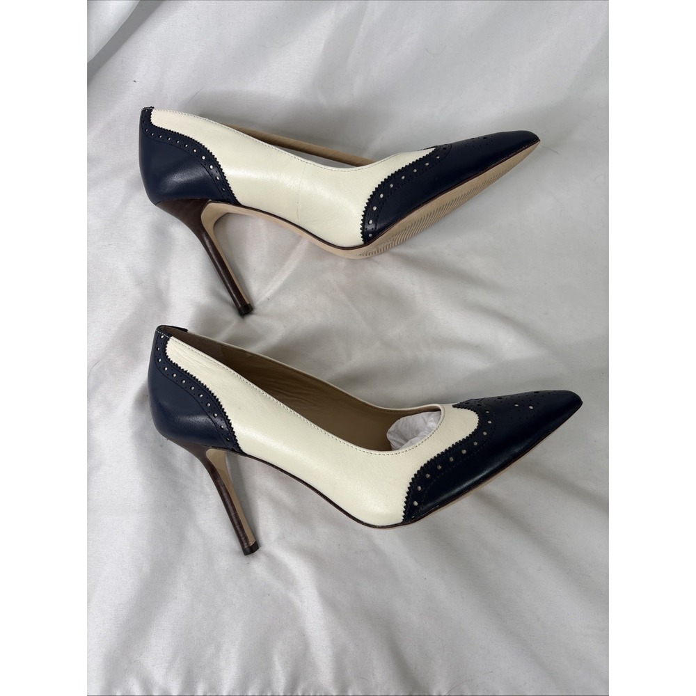Lauren Ralph Lauren Women's 8.5 Lynden Leather Pointed Pump Heels Blue Cream - Picture 6 of 9